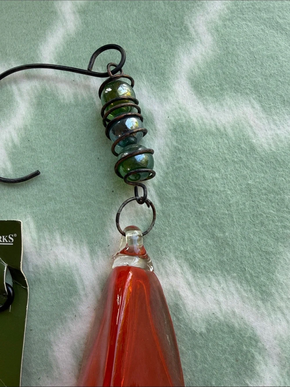 Orange Glass Decorative Window Hummingbird Feeder with Cedar Hook